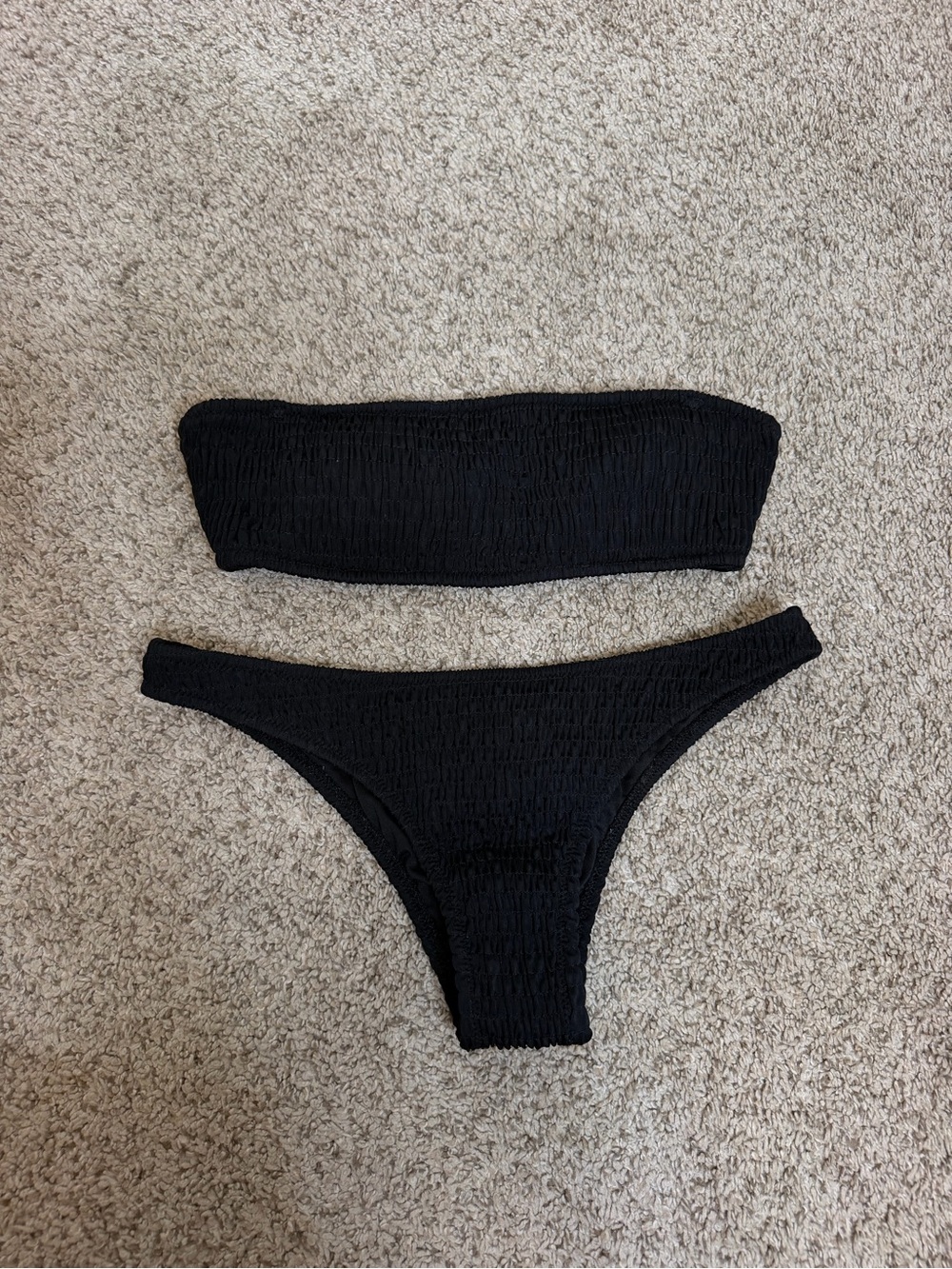 Victoria’s Secret Black Smocked Bandeau Bikini Set